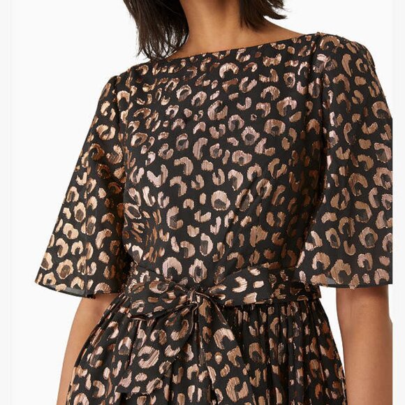 Kate Spade - Black & Rose Gold Leopard Print Midi Dress Sz 6 - Picture 4 of 16